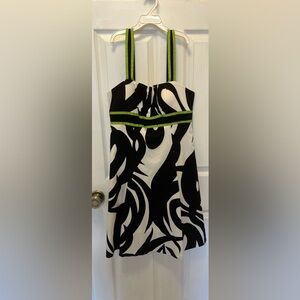 Black and White Patterned Halter Top Dress with Lime Green Accent